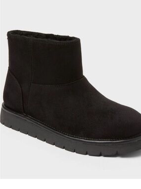 Black Faux Suede Short Winter Boot